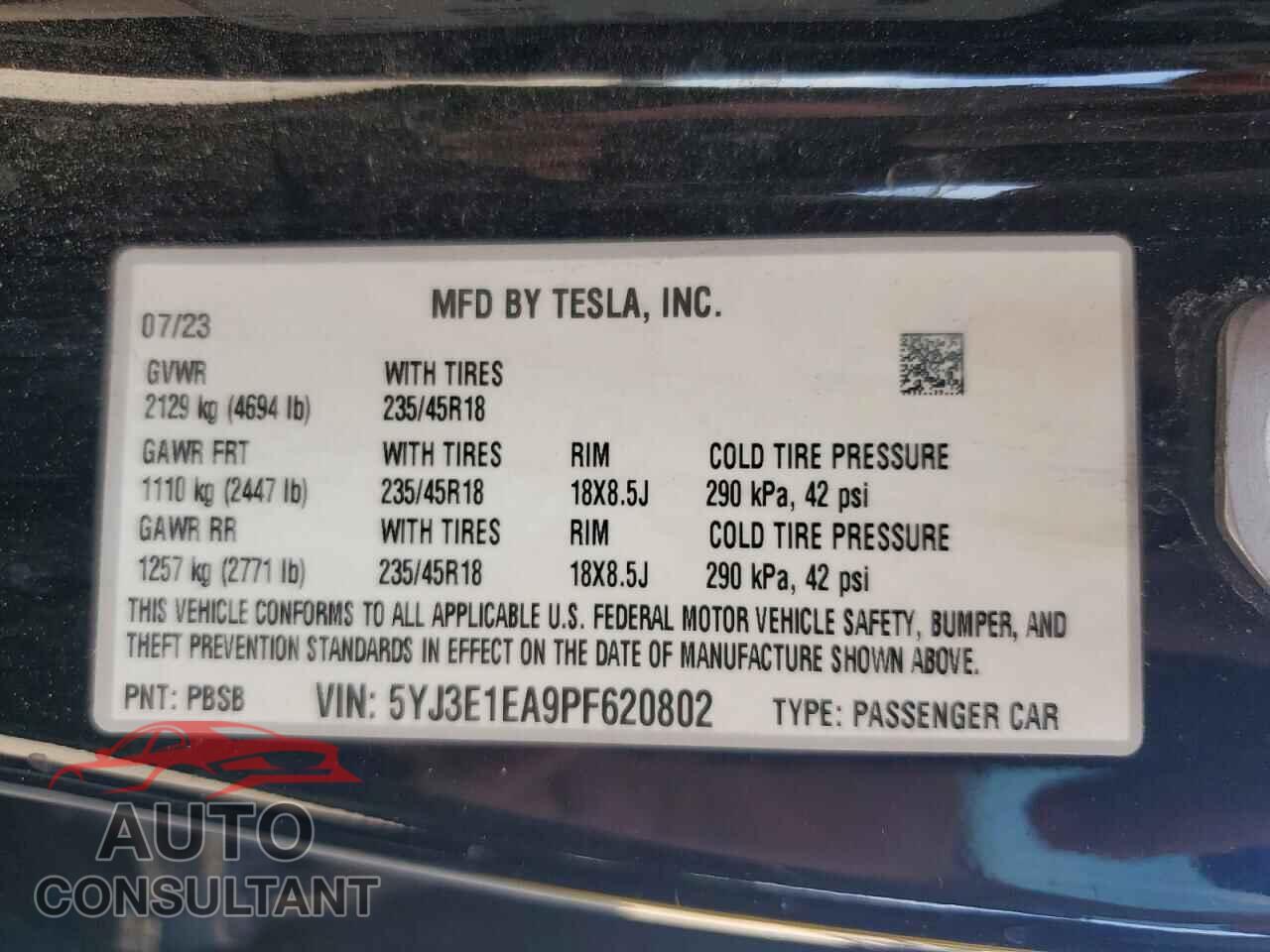TESLA MODEL 3 2023 - 5YJ3E1EA9PF620802