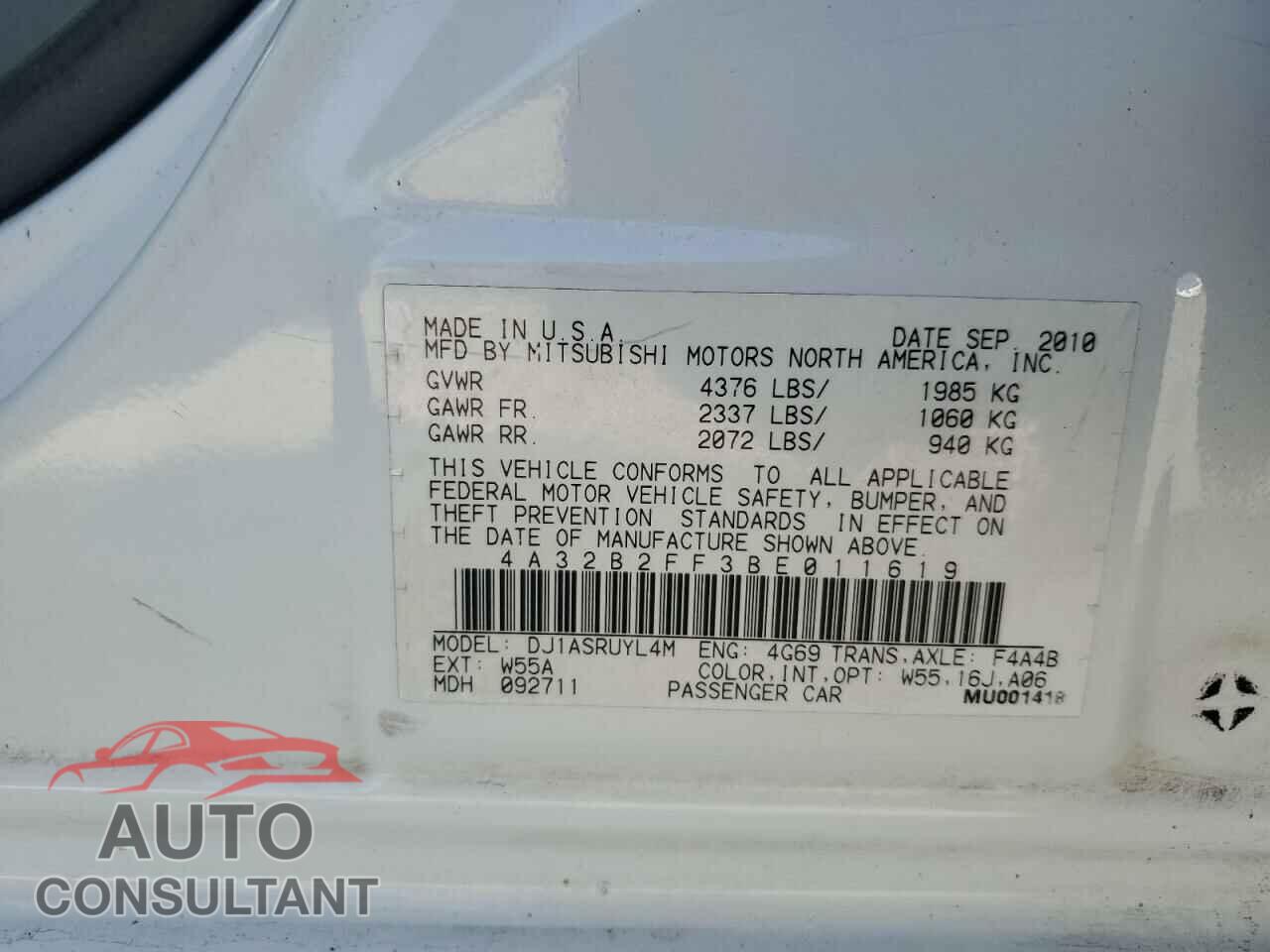 MITSUBISHI GALANT 2011 - 4A32B2FF3BE011619