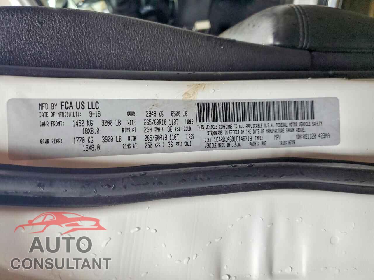DODGE DURANGO 2020 - 1C4RDJAG9LC146719