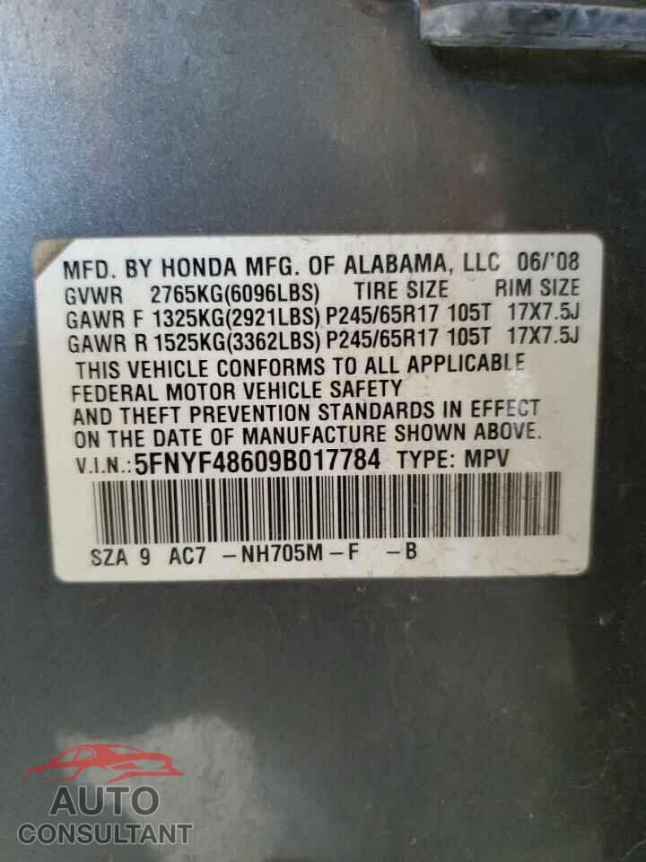 HONDA PILOT 2009 - 5FNYF48609B017784