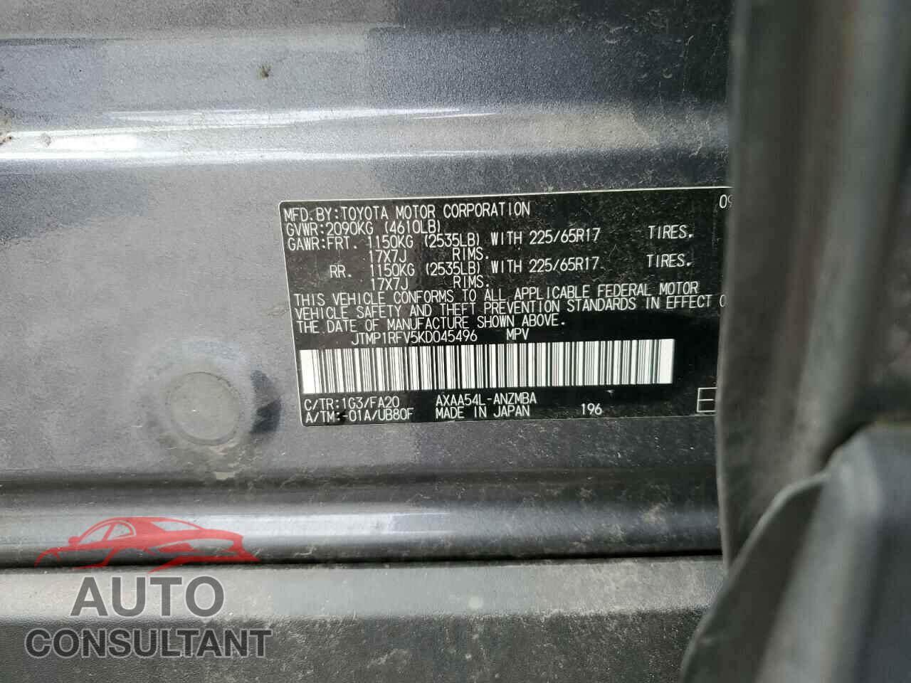 TOYOTA RAV4 2019 - JTMP1RFV5KD045496