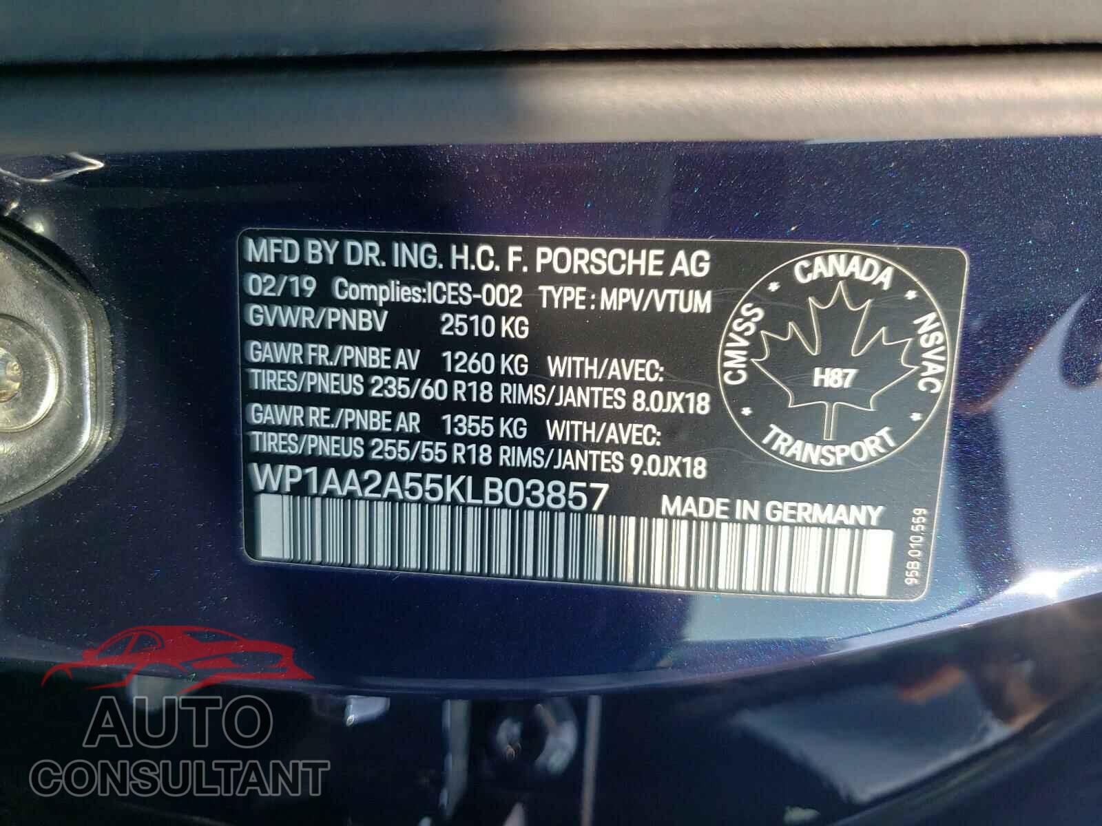 PORSCHE MACAN 2019 - WP1AA2A55KLB03857