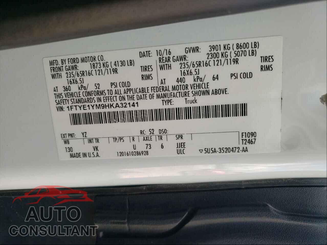 FORD TRANSIT CO 2017 - 1FTYE1YM9HKA32141