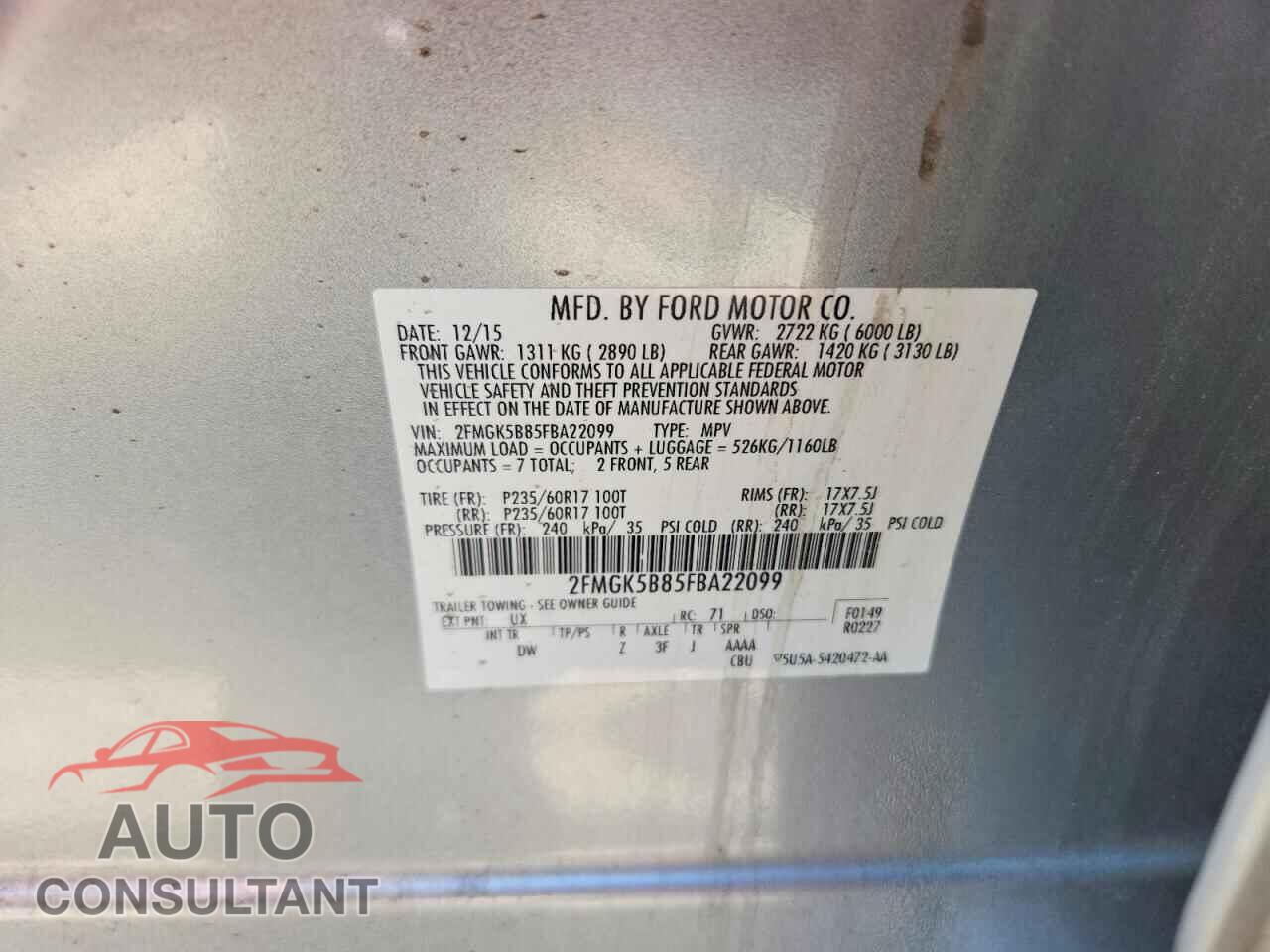 FORD FLEX 2015 - 2FMGK5B85FBA22099