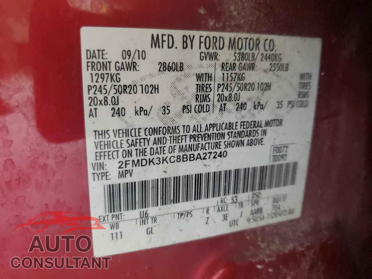 FORD EDGE 2011 - 2FMDK3KC8BBA27240