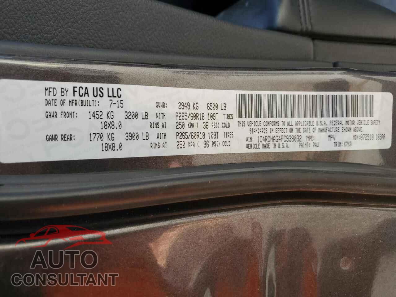 DODGE DURANGO 2015 - 1C4RDHAG4FC938032