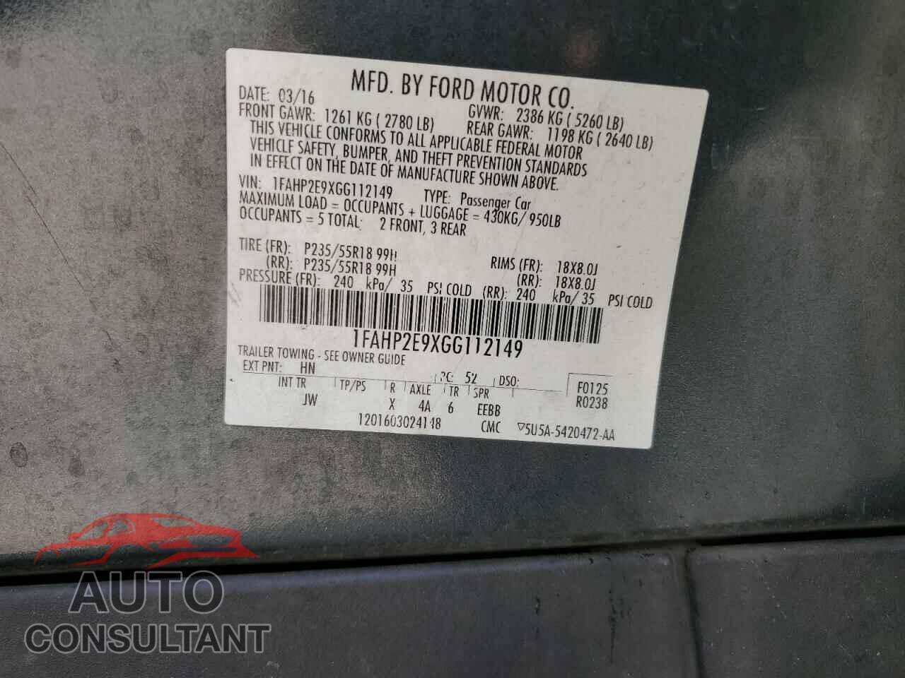FORD TAURUS 2016 - 1FAHP2E9XGG112149