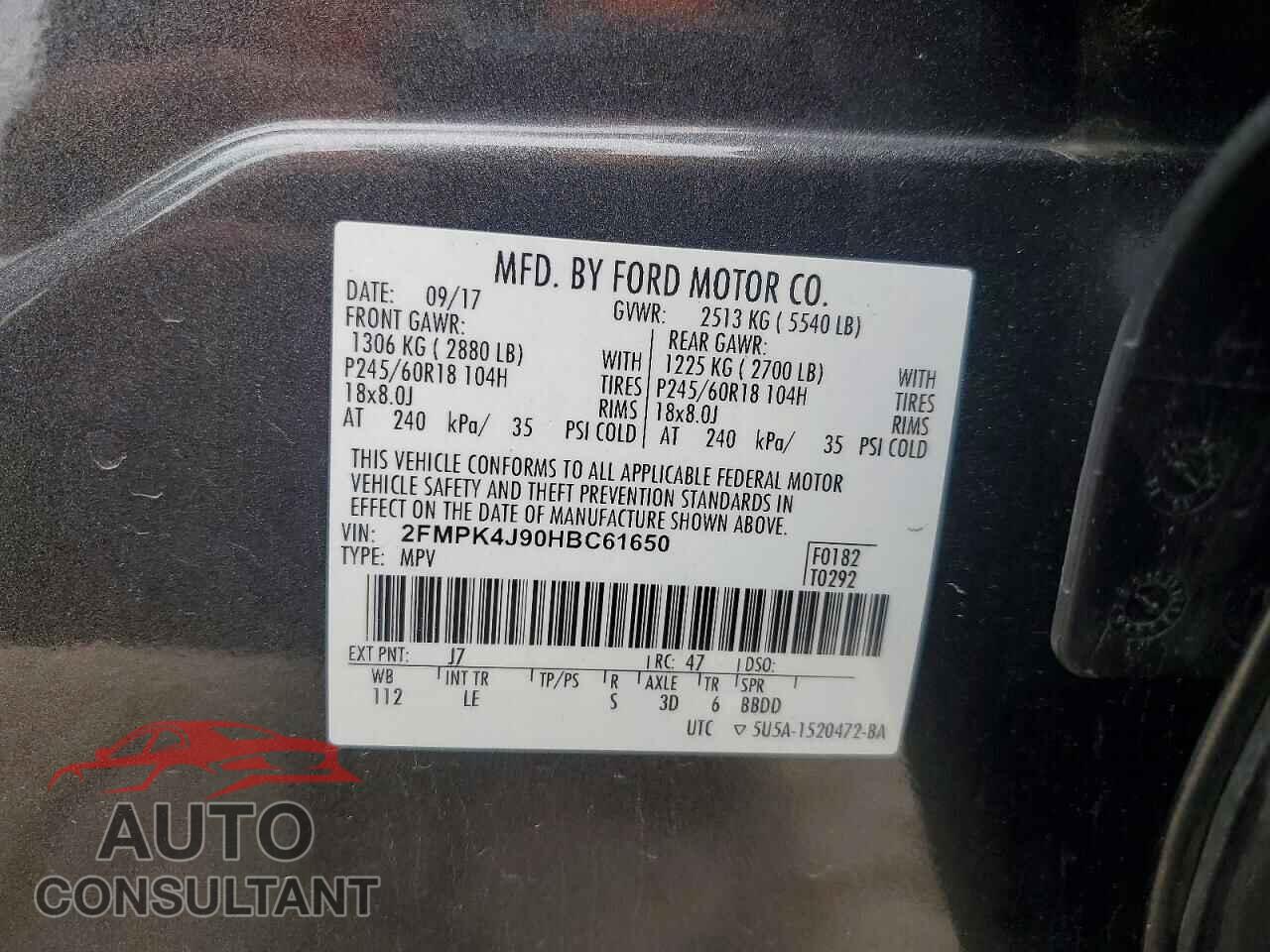 FORD EDGE 2017 - 2FMPK4J90HBC61650