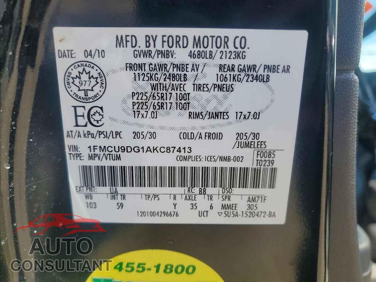 FORD ESCAPE 2010 - 1FMCU9DG1AKC87413