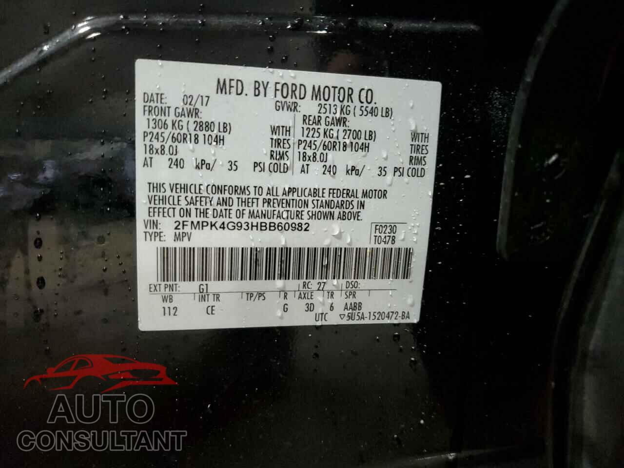 FORD EDGE 2017 - 2FMPK4G93HBB60982