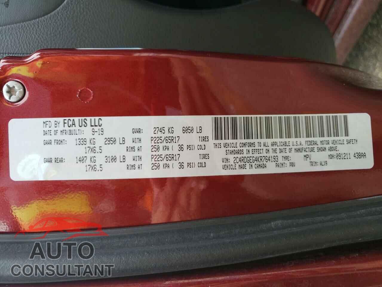 DODGE GRAND CARA 2019 - 2C4RDGEG4KR764193