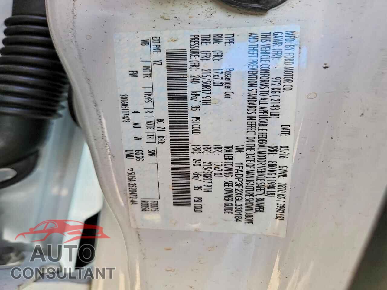 FORD FOCUS 2016 - 1FADP3F2XGL330184