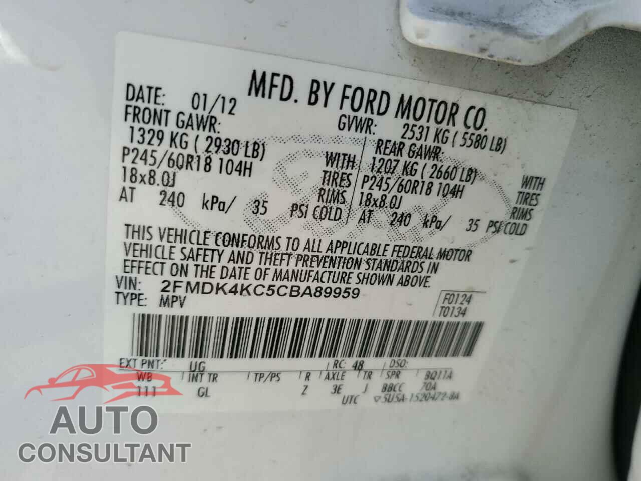 FORD EDGE 2012 - 2FMDK4KC5CBA89959