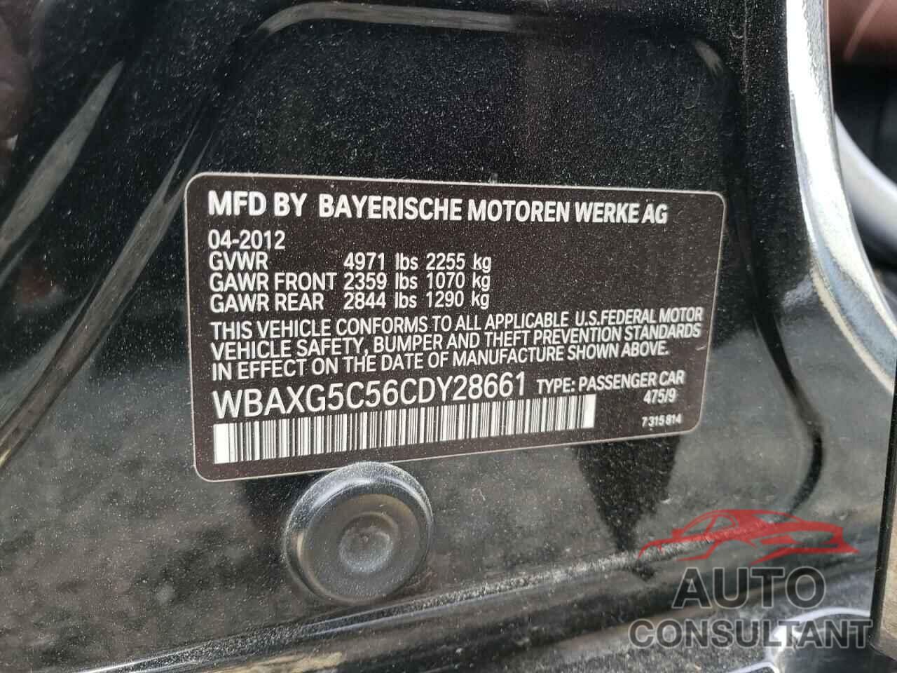 BMW 5 SERIES 2012 - WBAXG5C56CDY28661