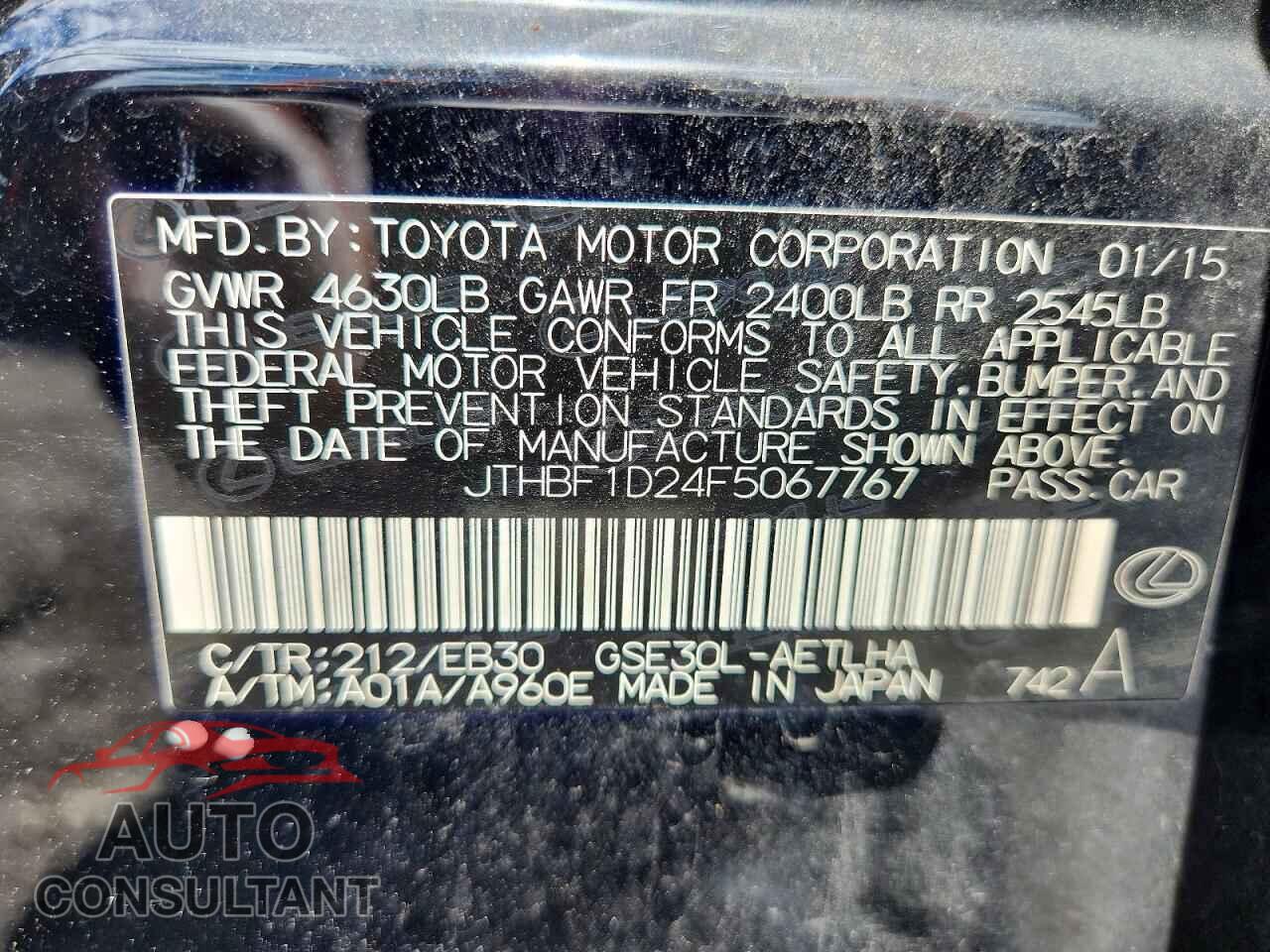 LEXUS IS 2015 - JTHBF1D24F5067767