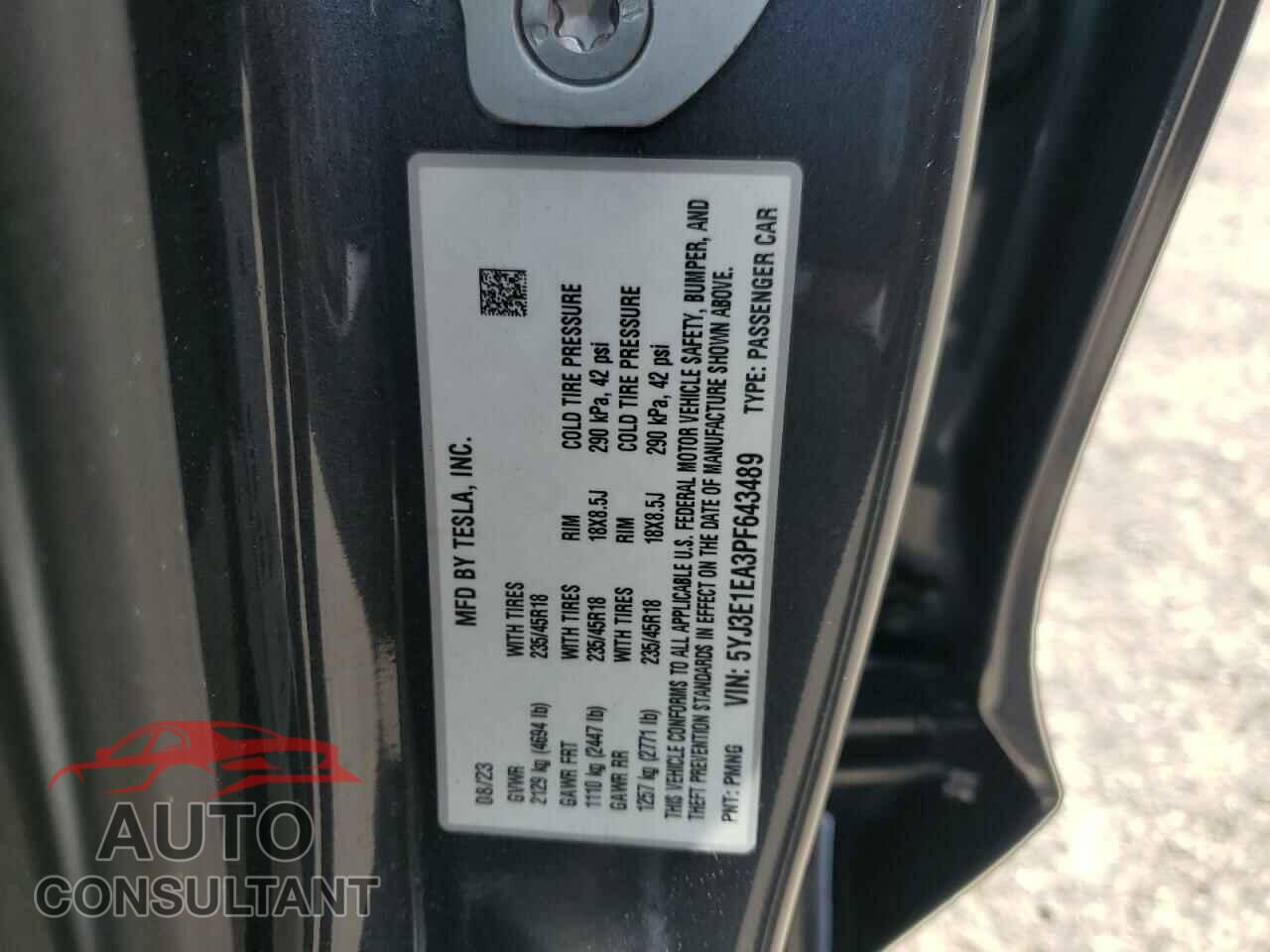 TESLA MODEL 3 2023 - 5YJ3E1EA3PF643489