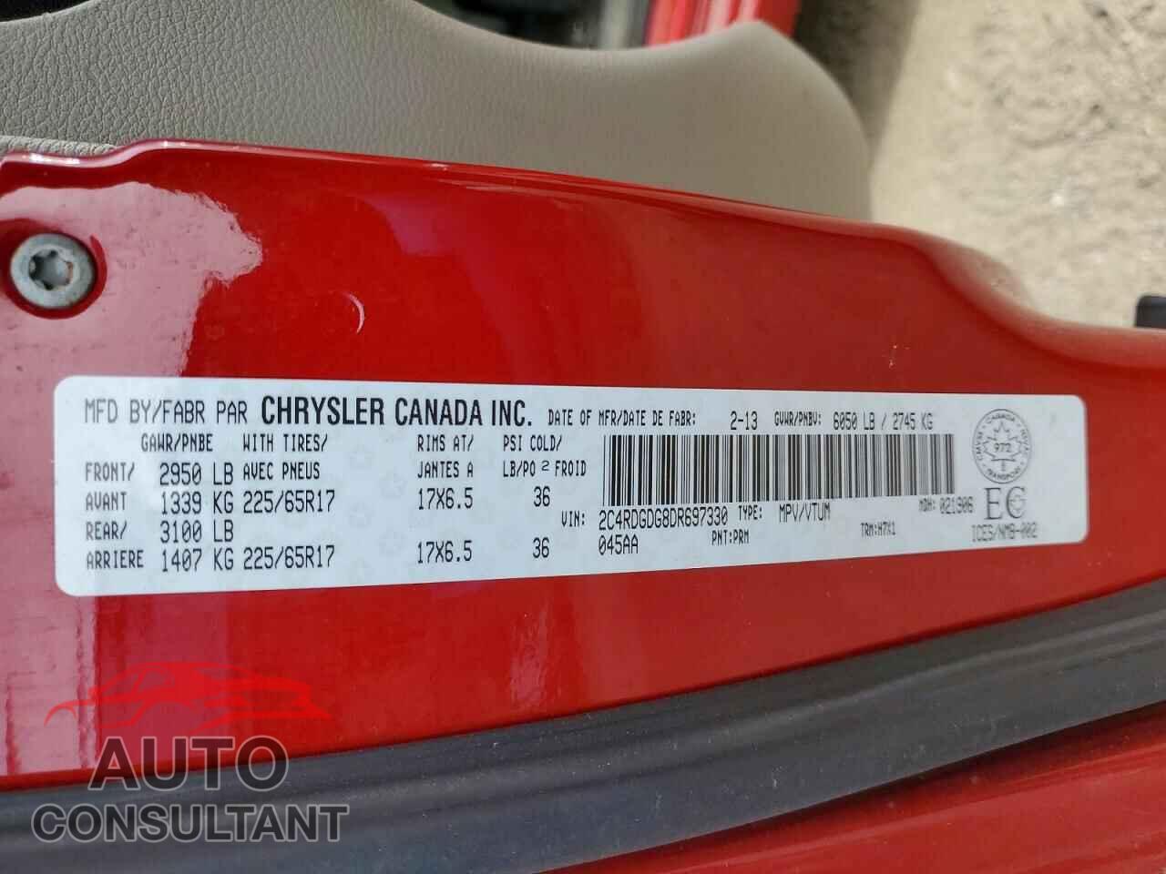 DODGE CARAVAN 2013 - 2C4RDGDG8DR697330
