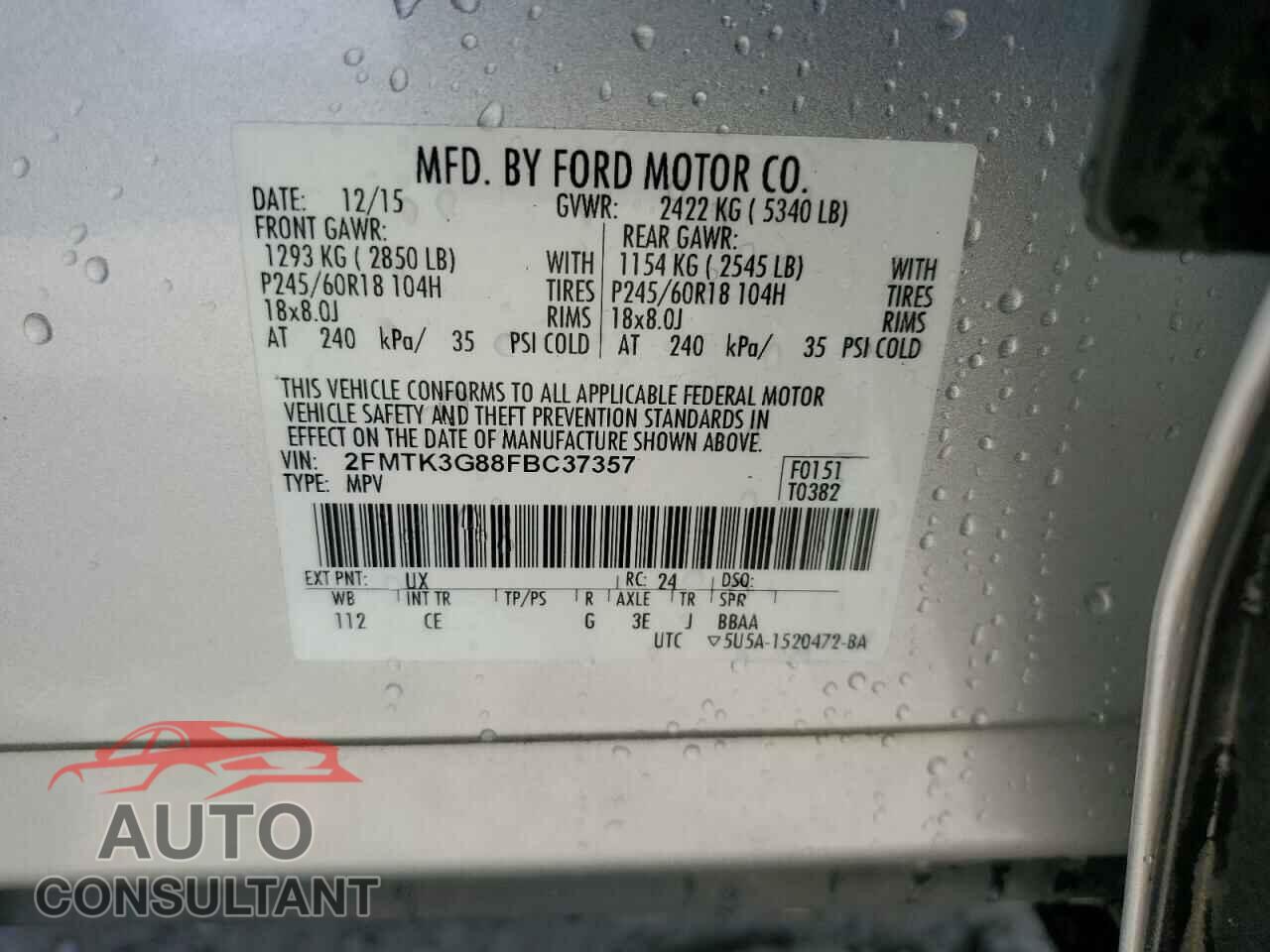 FORD EDGE 2015 - 2FMTK3G88FBC37357