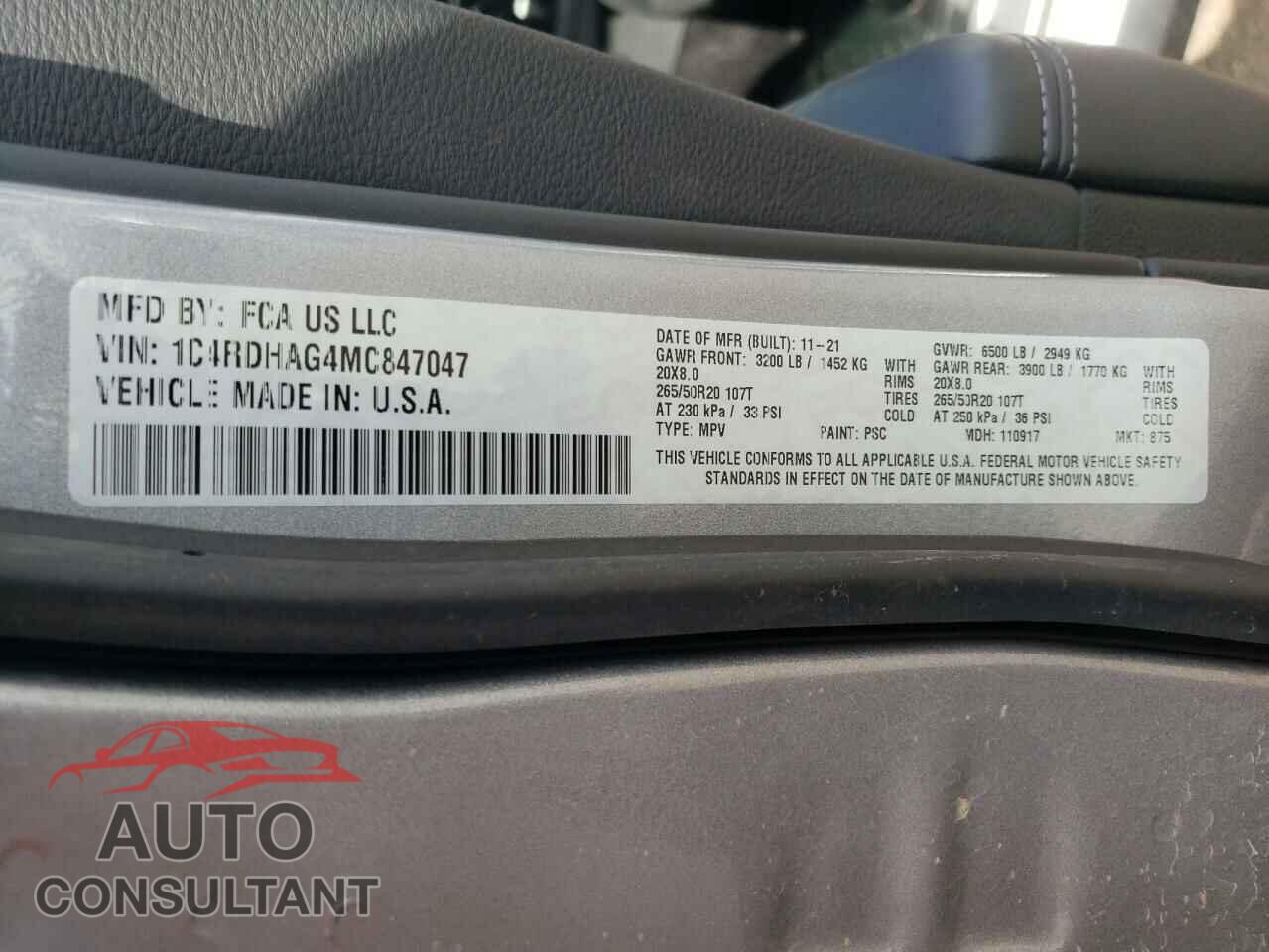 DODGE DURANGO 2021 - 1C4RDHAG4MC847047