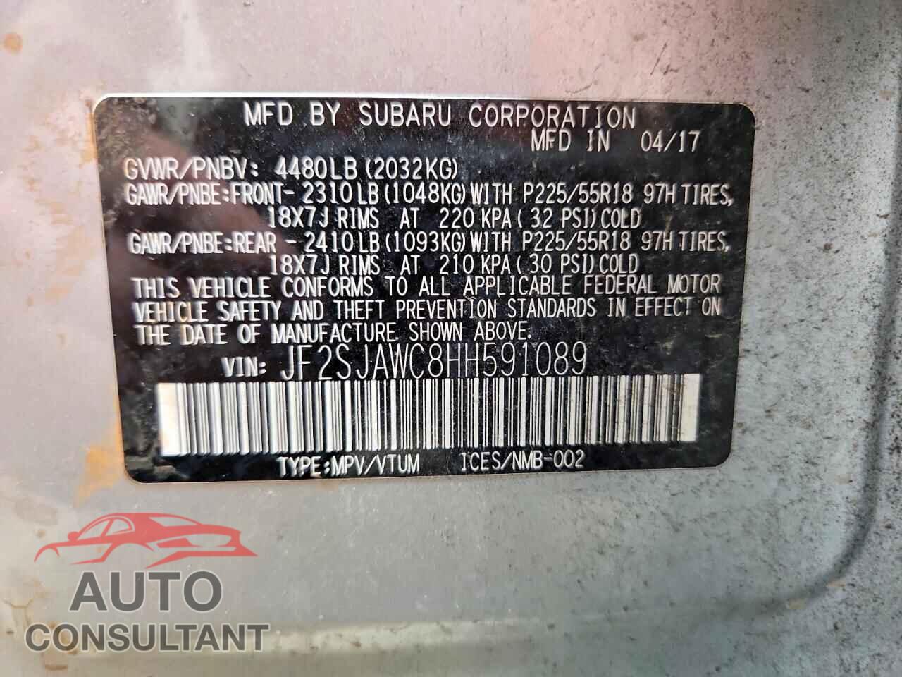 SUBARU FORESTER 2017 - JF2SJAWC8HH591089