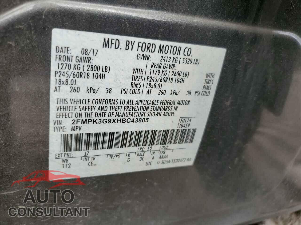 FORD EDGE 2017 - 2FMPK3G9XHBC43805