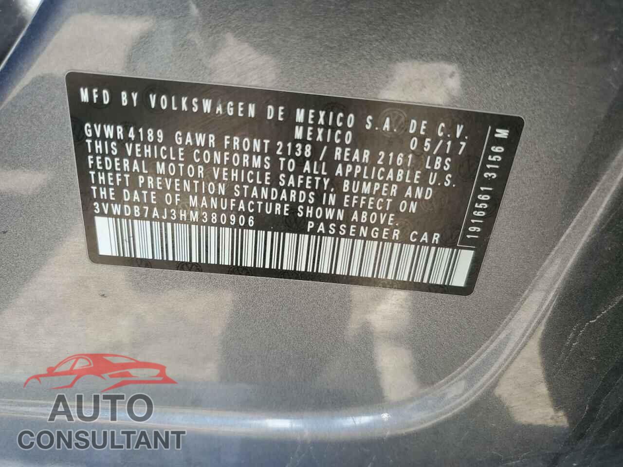 VOLKSWAGEN JETTA 2017 - 3VWDB7AJ3HM380906