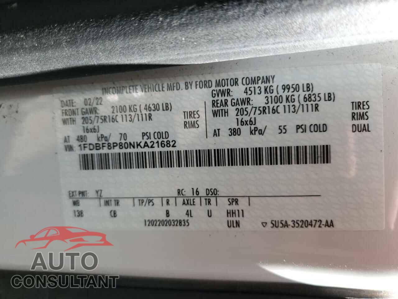 FORD TRANSIT 2022 - 1FDBF8P80NKA21682