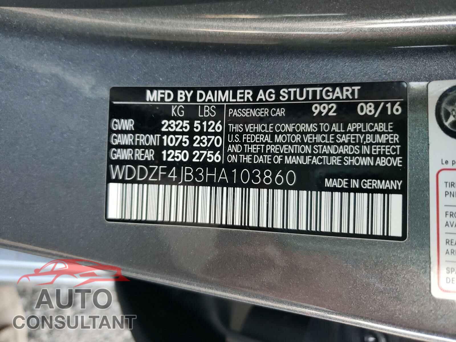 MERCEDES-BENZ E CLASS 2017 - WDDZF4JB3HA103860
