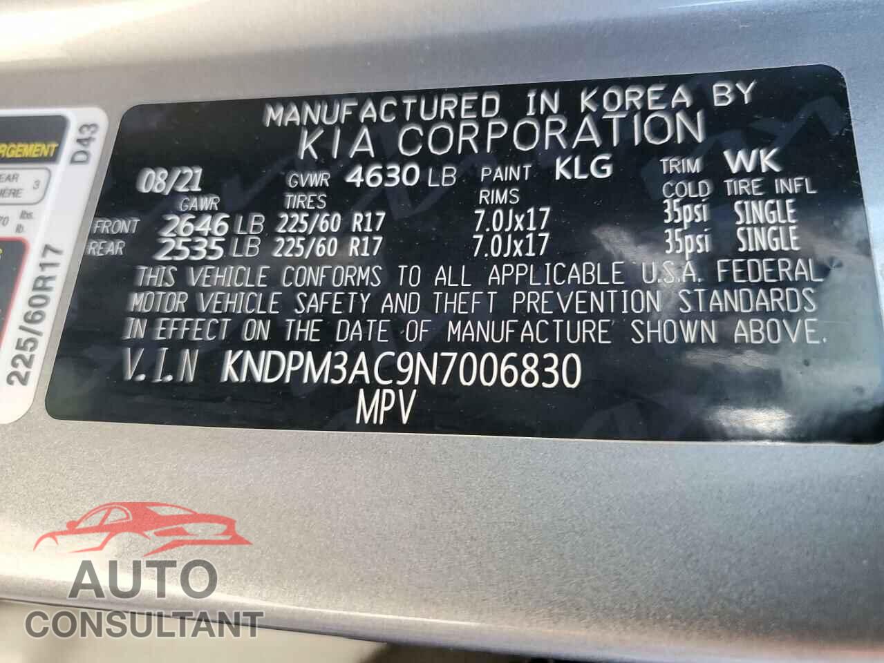 KIA SPORTAGE 2022 - KNDPM3AC9N7006830