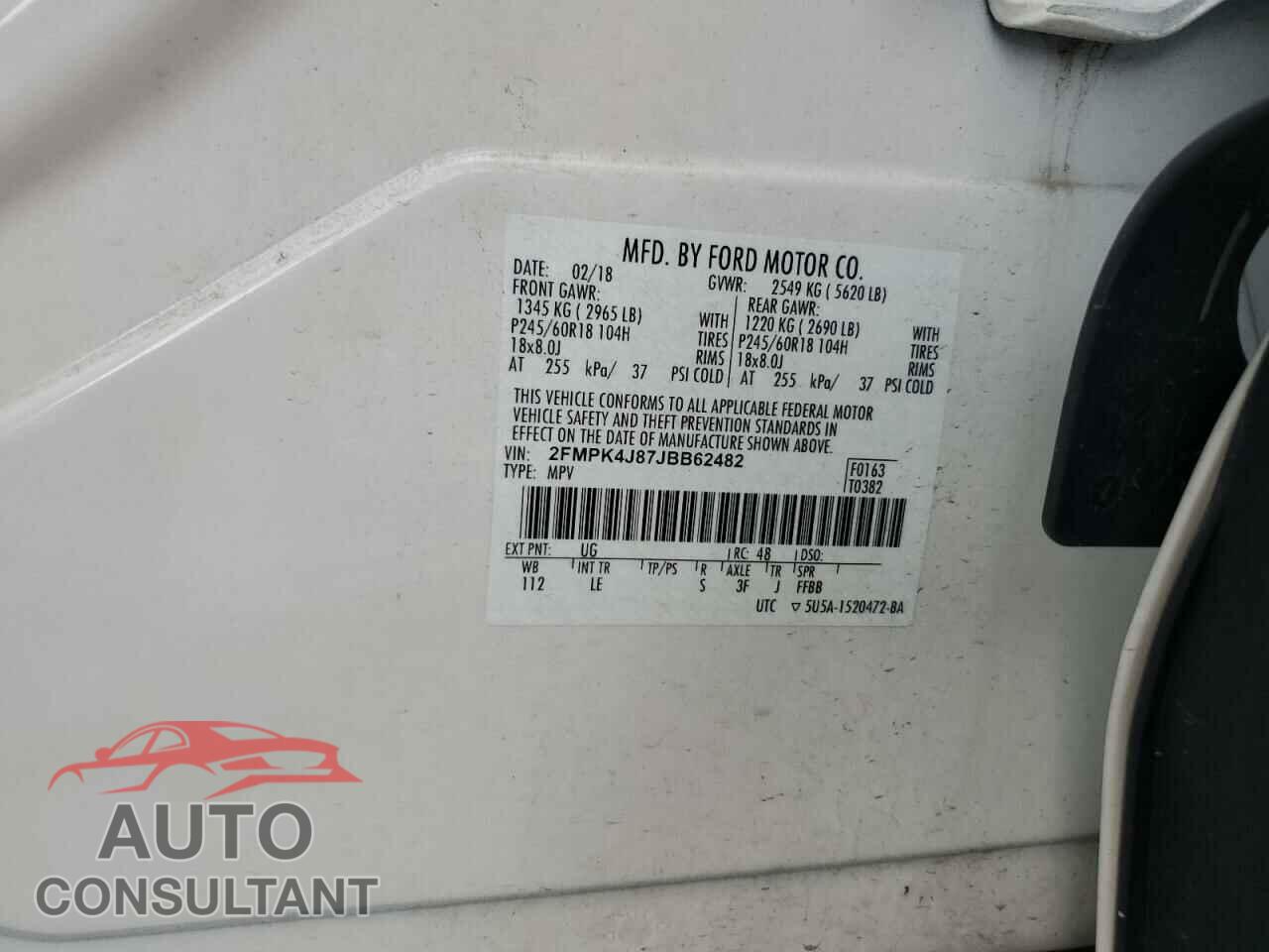 FORD EDGE 2018 - 2FMPK4J87JBB62482