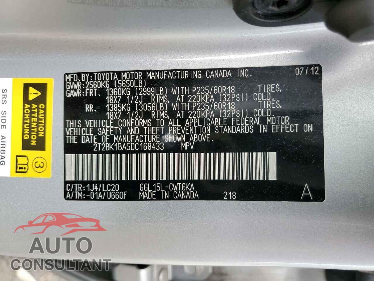LEXUS RX350 2013 - 2T2BK1BA5DC168433