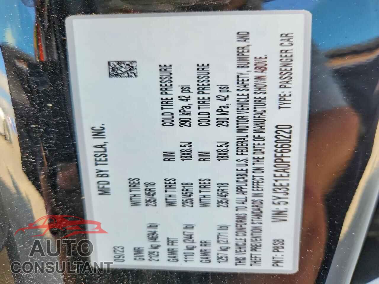 TESLA MODEL 3 2023 - 5YJ3E1EA0PF660220