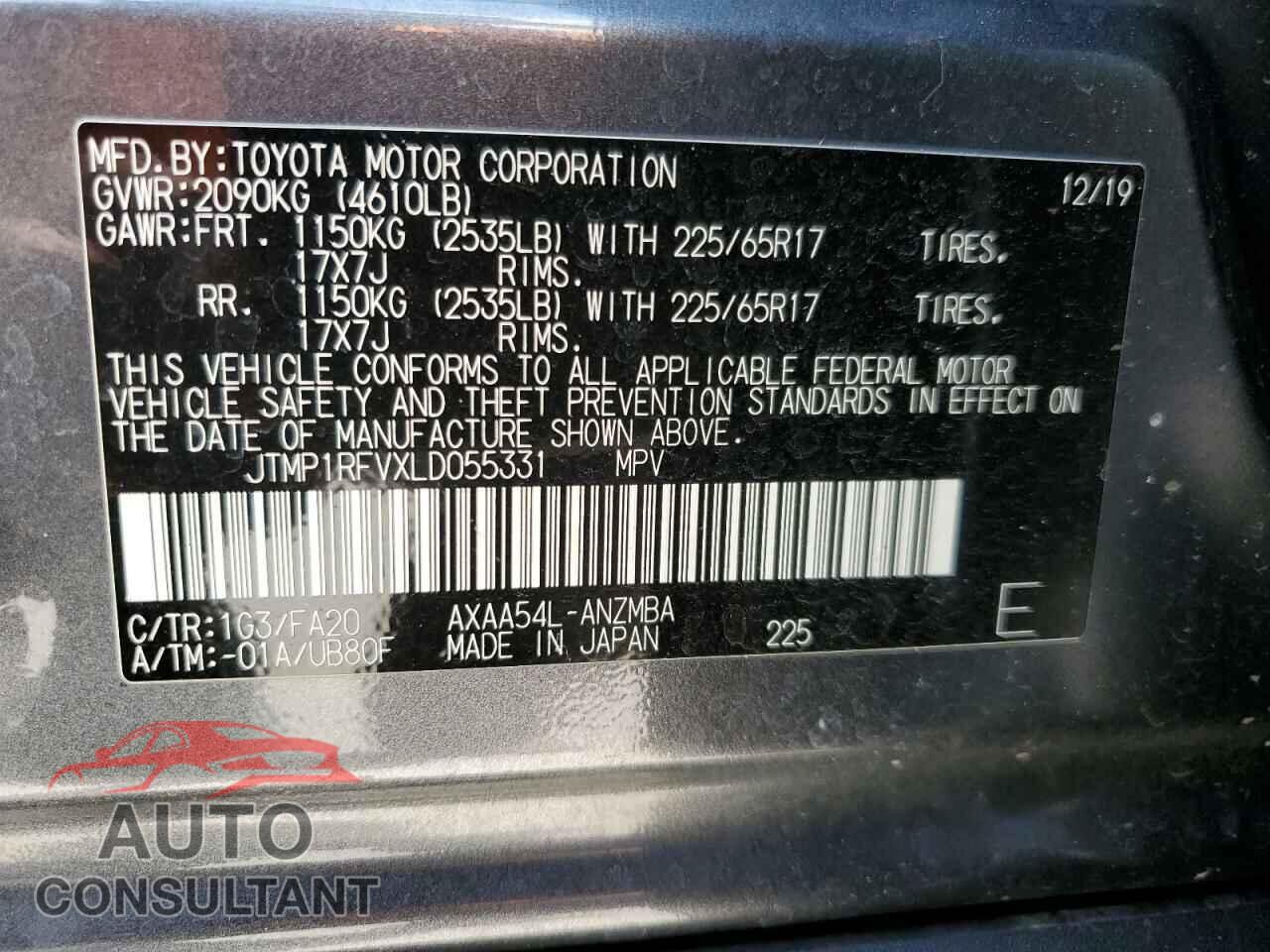 TOYOTA RAV4 2020 - JTMP1RFVXLD055331