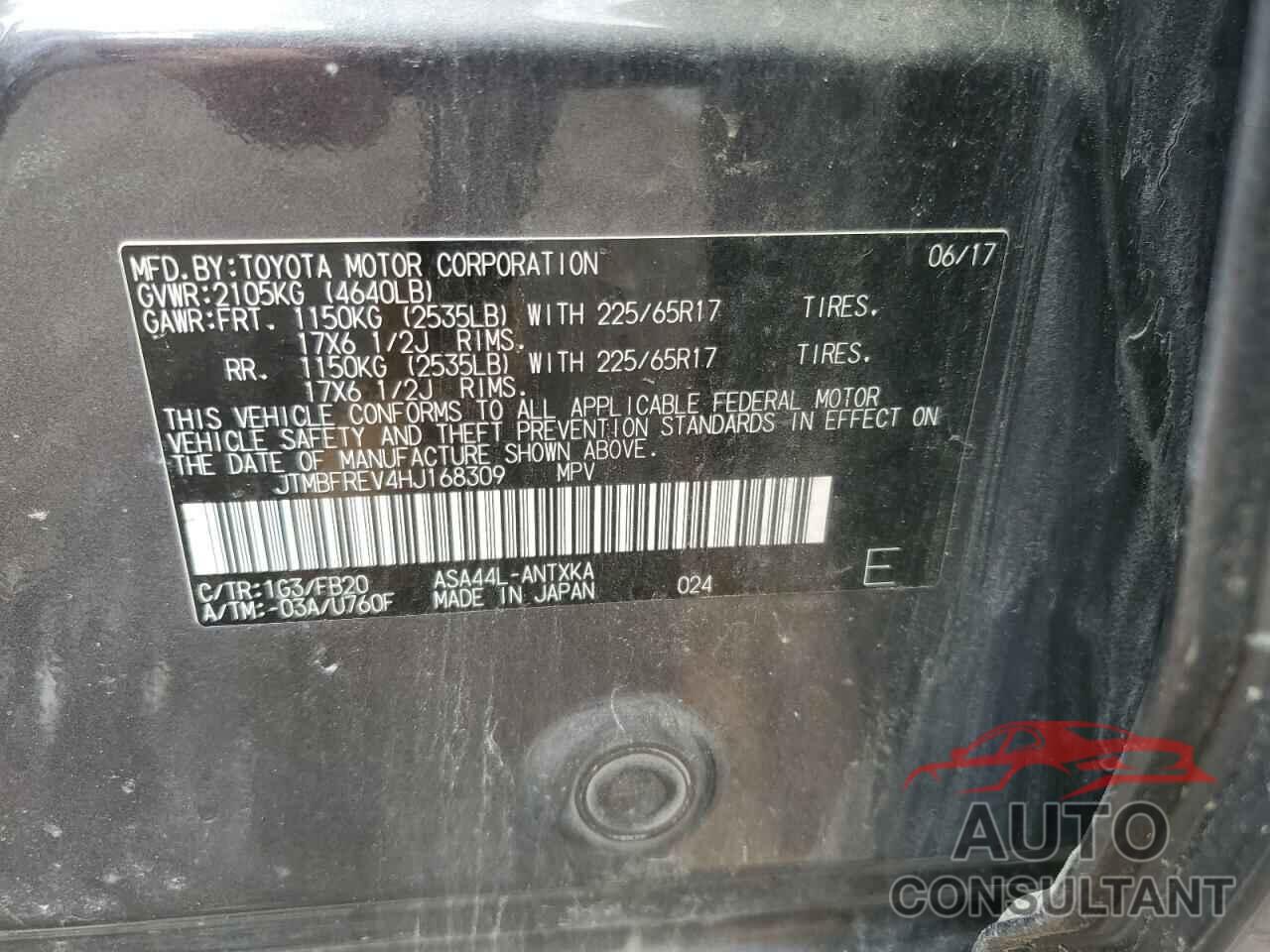 TOYOTA RAV4 2017 - JTMBFREV4HJ168309