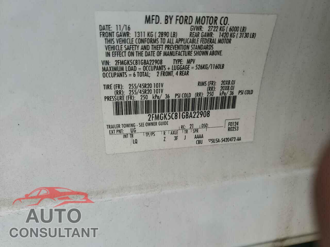 FORD FLEX 2016 - 2FMGK5C81GBA22908