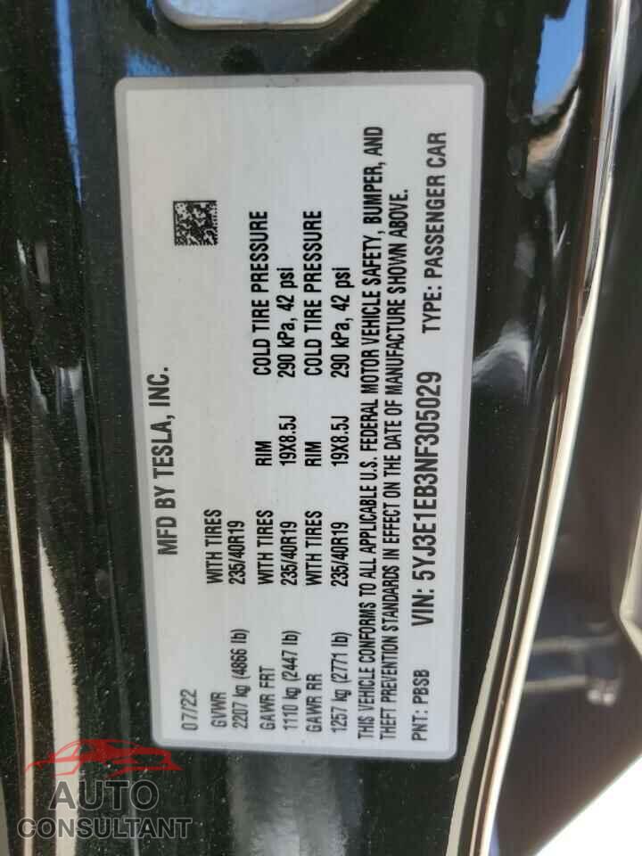 TESLA MODEL 3 2022 - 5YJ3E1EB3NF305029