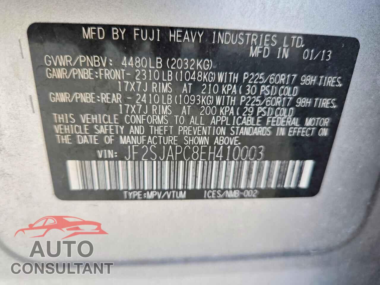 SUBARU FORESTER 2014 - JF2SJAPC8EH410003