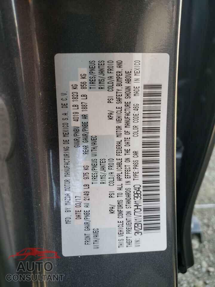 MAZDA 3 2017 - 3MZBN1V70HM139640