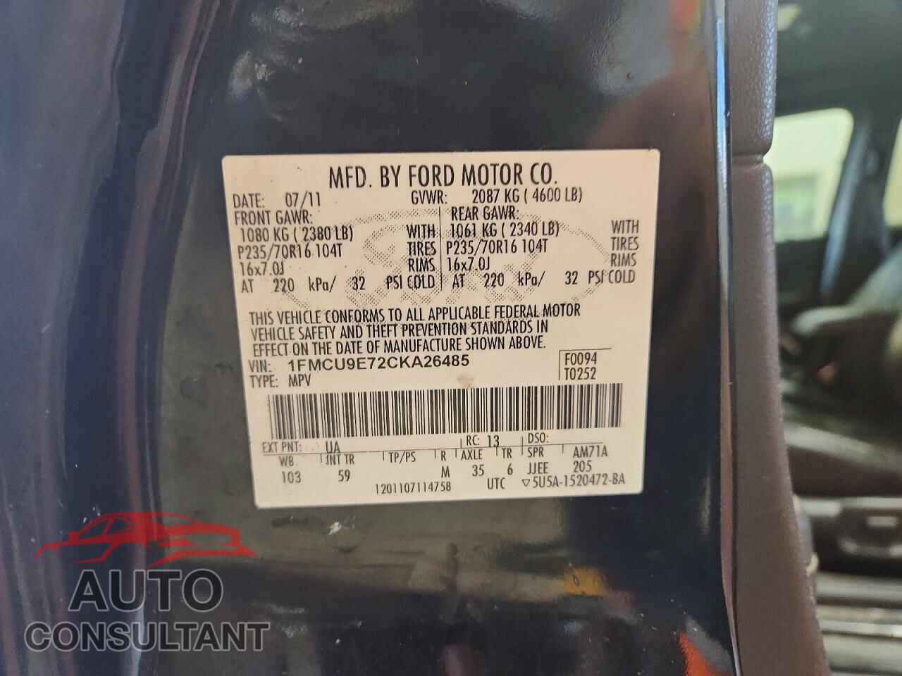 FORD ESCAPE 2012 - 1FMCU9E72CKA26485
