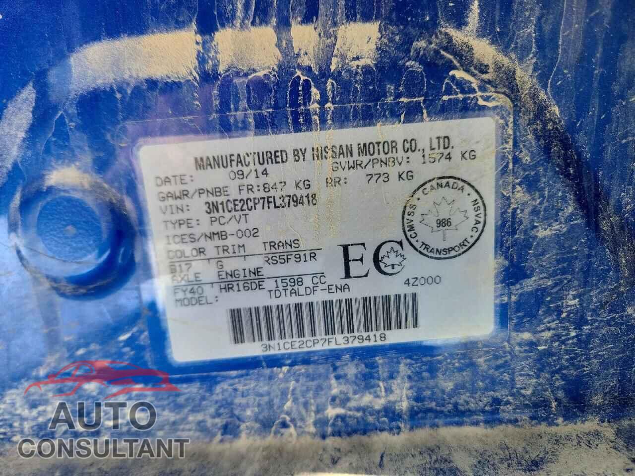 NISSAN VERSA 2015 - 3N1CE2CP7FL379418