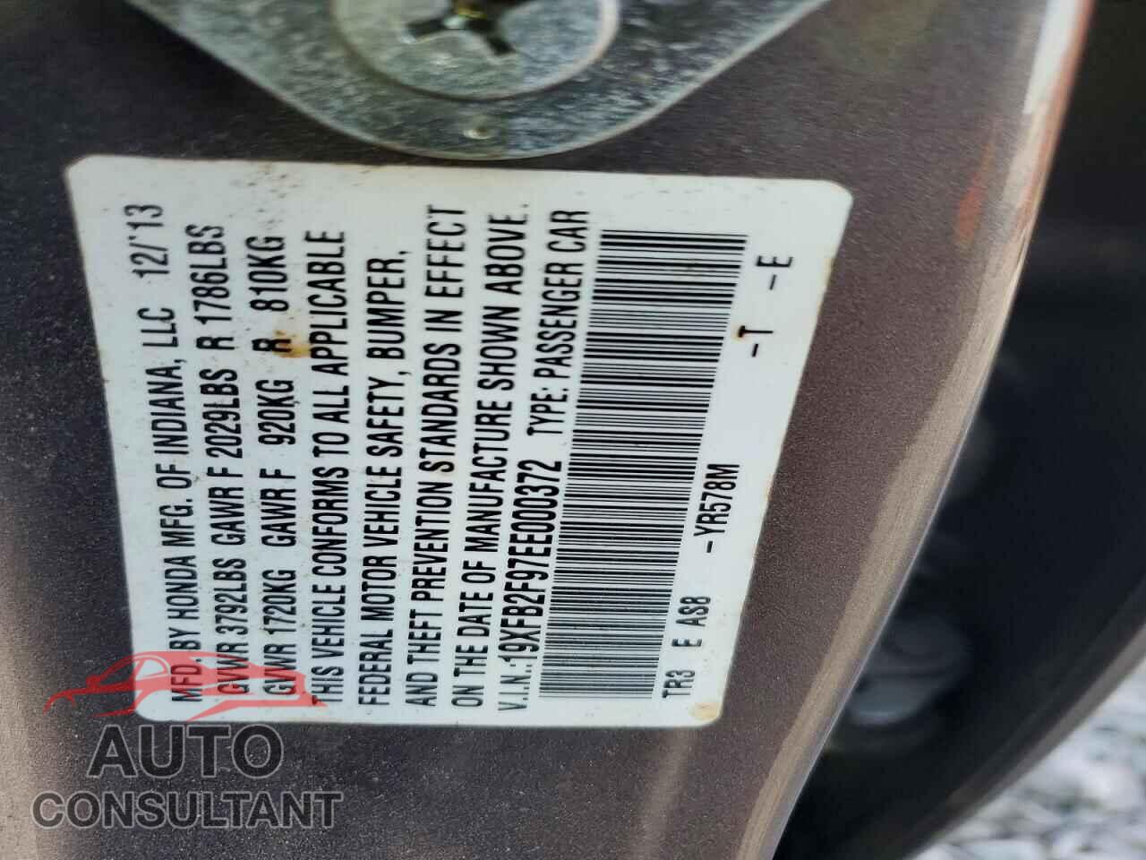 HONDA CIVIC 2014 - 19XFB2F97EE000372