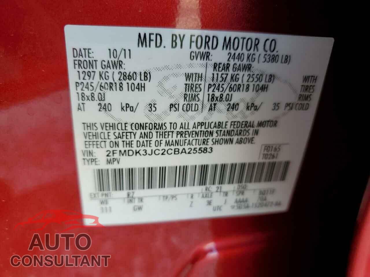 FORD EDGE 2012 - 2FMDK3JC2CBA25583