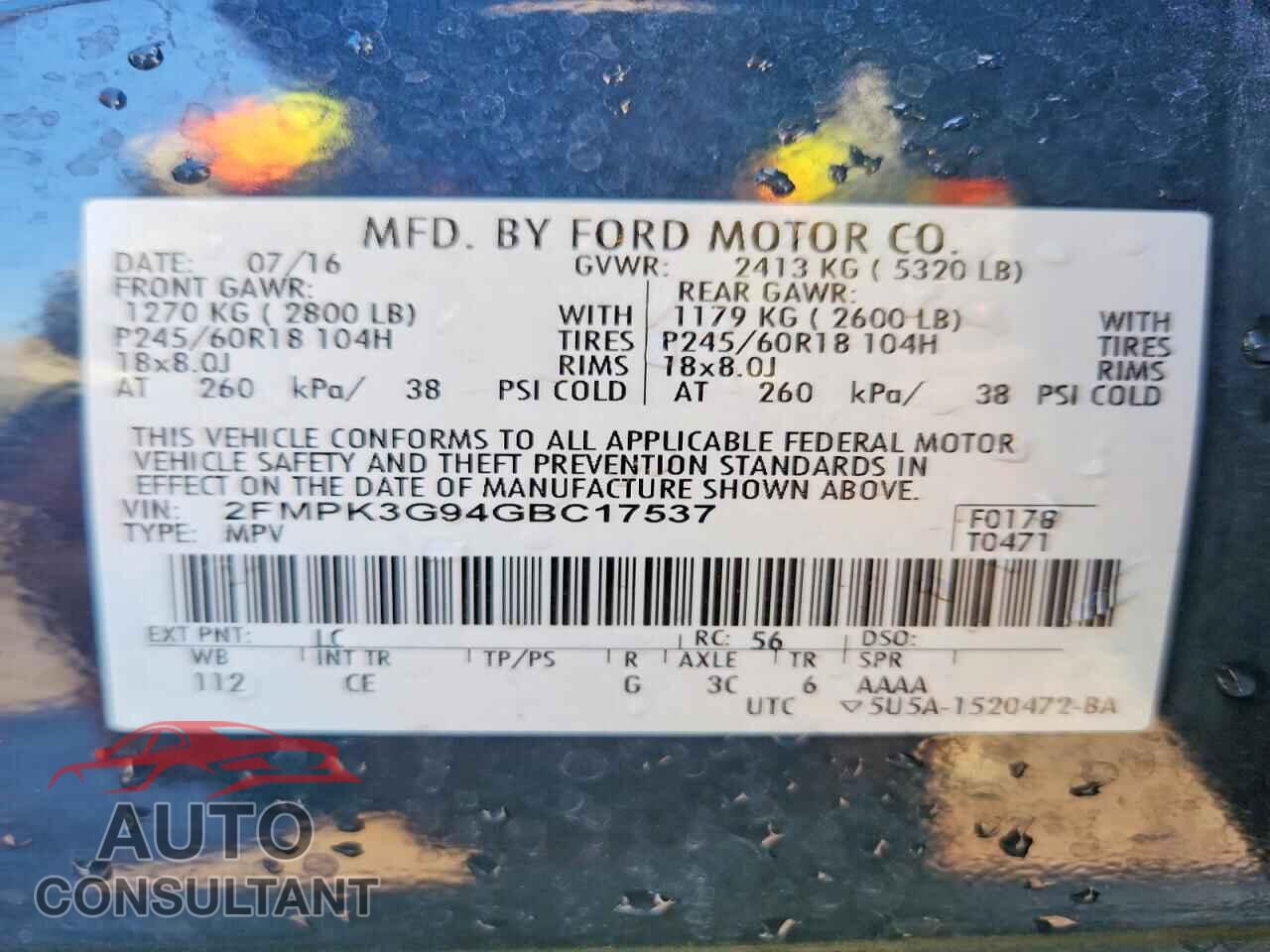 FORD EDGE 2016 - 2FMPK3G94GBC17537