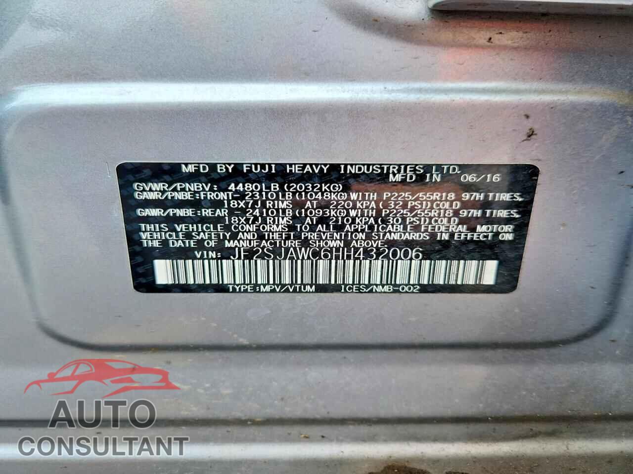 SUBARU FORESTER 2017 - JF2SJAWC6HH432006