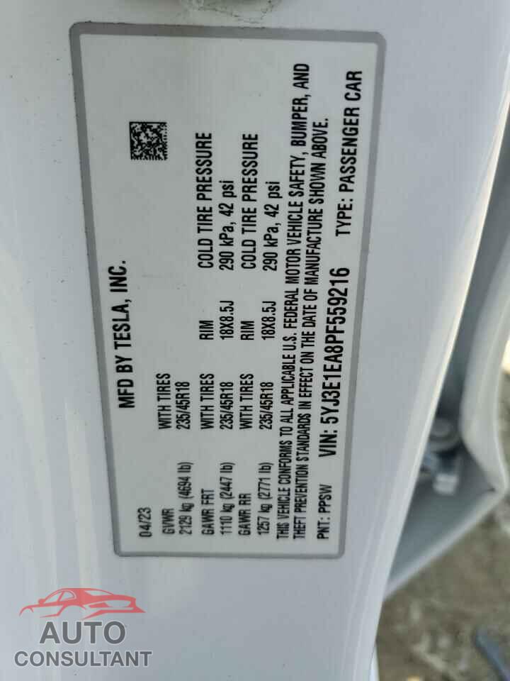 TESLA MODEL 3 2023 - 5YJ3E1EA8PF559216