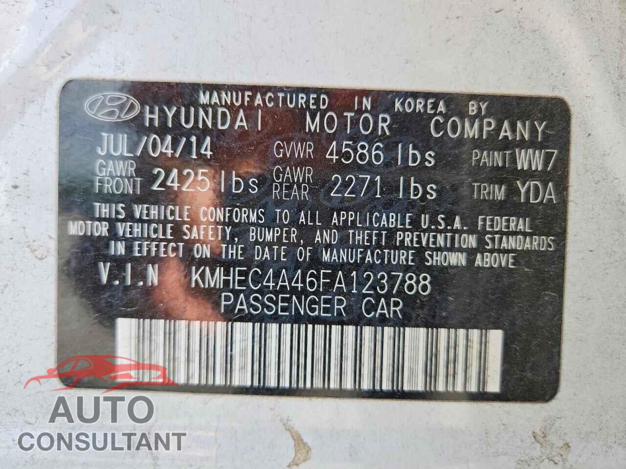 HYUNDAI SONATA 2015 - KMHEC4A46FA123788