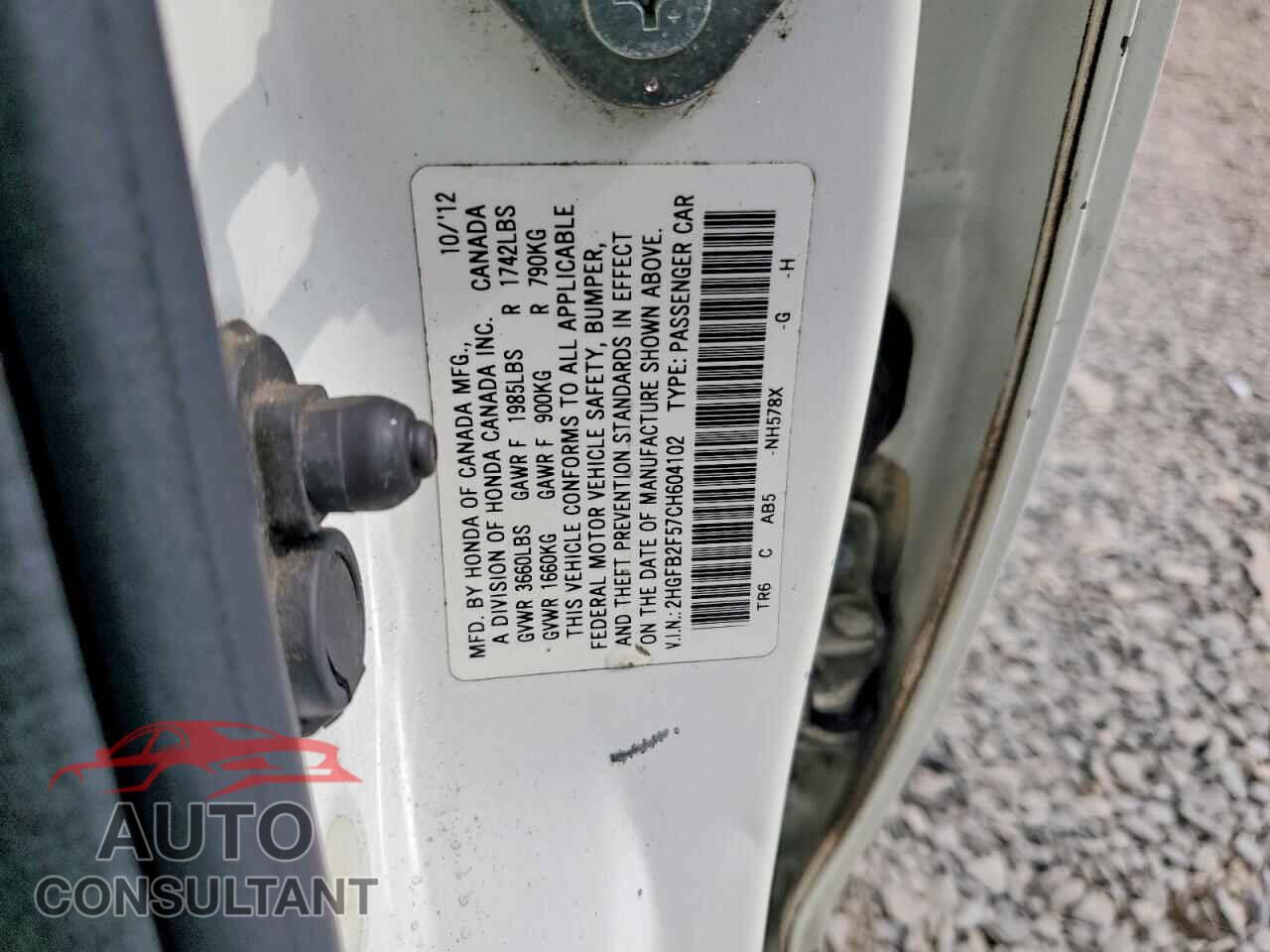 HONDA CIVIC 2012 - 2HGFB2F57CH604102