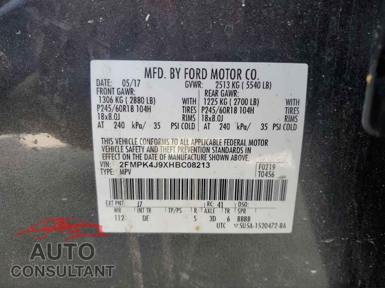 FORD EDGE 2017 - 2FMPK4J9XHBC08213
