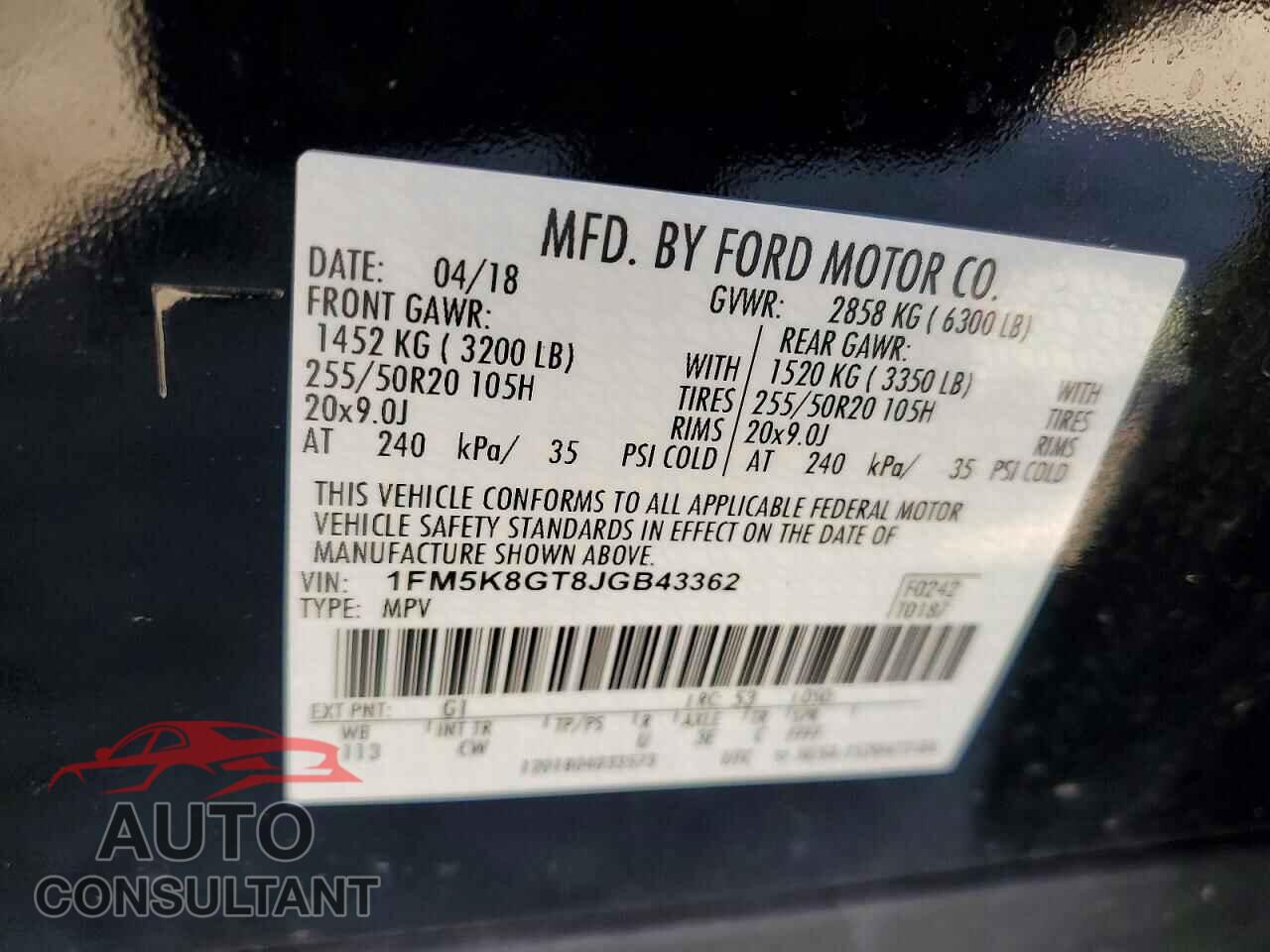 FORD EXPLORER 2018 - 1FM5K8GT8JGB43362