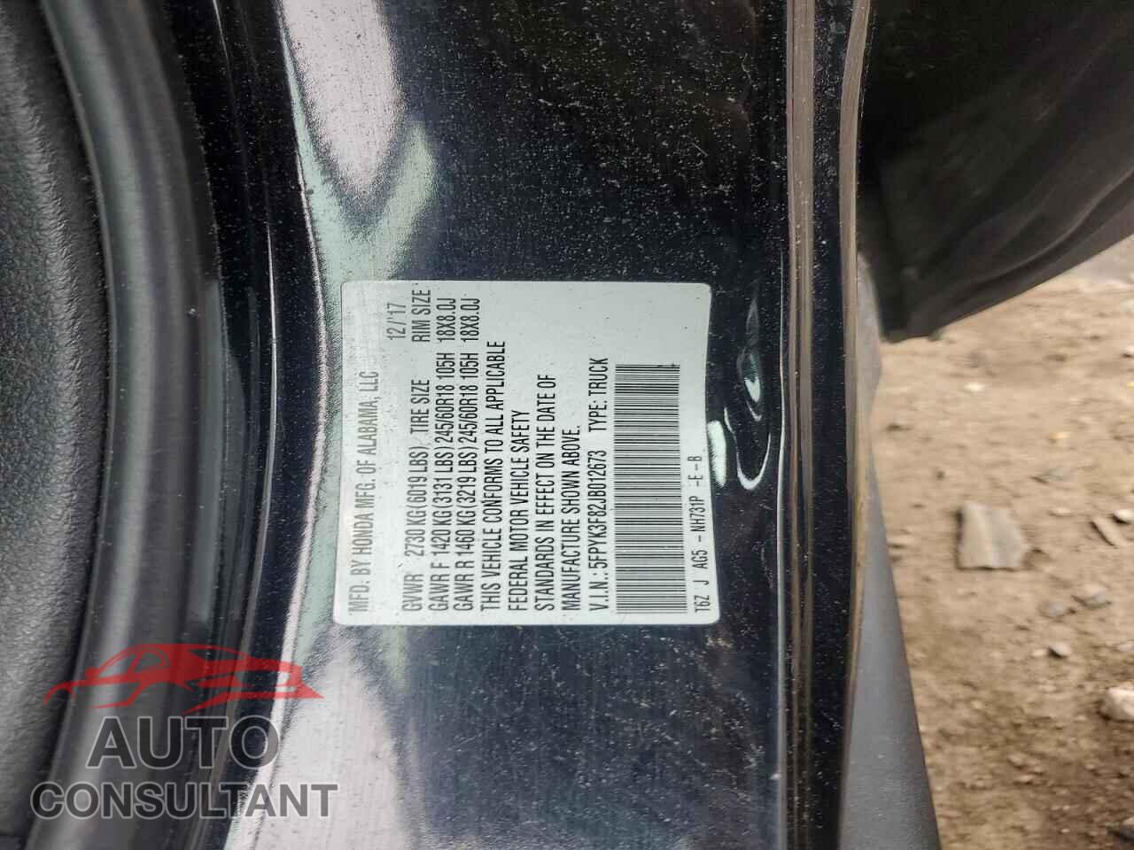 HONDA RIDGELINE 2018 - 5FPYK3F82JB012673